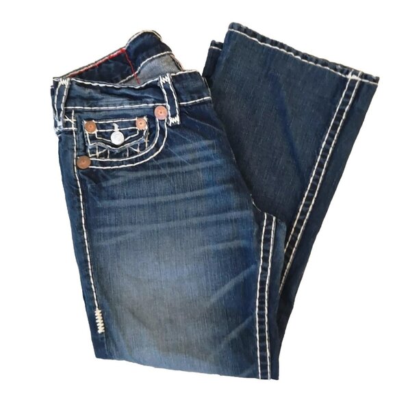 True Religion Billy Super T Jeans 34 x 28.5 Inseam Big White Stitch Blue NICE - Picture 8 of 13